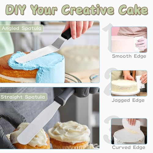 11 Inch Cake Turntable Decorating Kit with 120 Pcs Tools, Rotating Stand, Scrapers, Spatulas & Icing Piping Nozzles for Cake Artistry - Image 4