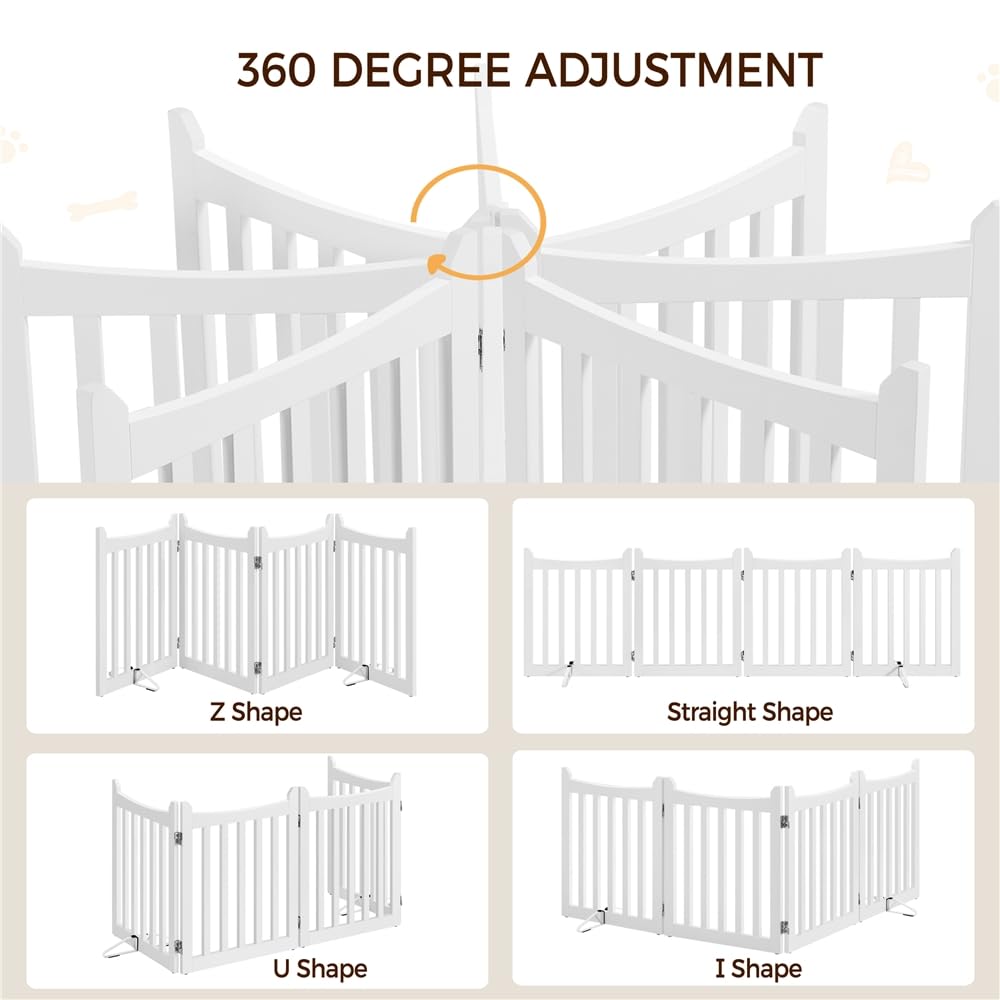 Yaheetech Barrera de Seguridad para Perros Plegable Parque para Perro de Madera 201,5x60,5 cm Puerta para Perros Interior Recinto Perro Vallas para Mascotas Blanco