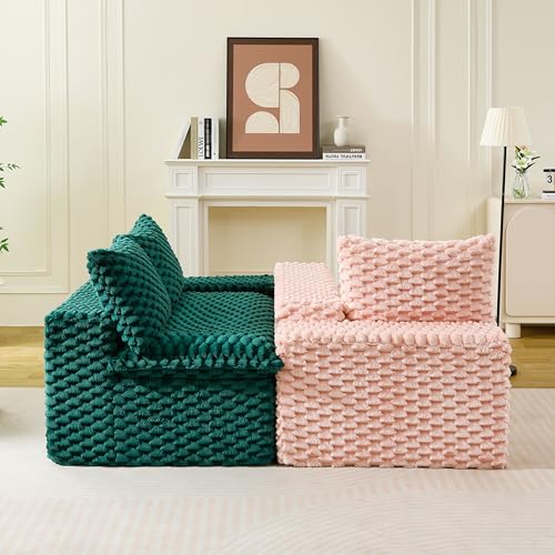 Image of KEIKI 120 inch Modular Boneless Couch Full Chaise for Living Room, 4-Seater Sectional Couches for Living Room Furniture, Deep Seat Extra Large Sofa Bed for Living Room Furniture Pet Friendly, Green Pink