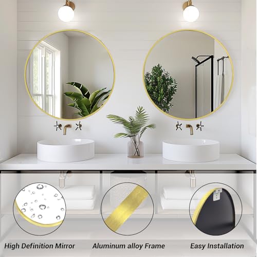 Image of Sunniry Round Mirror 24 inch, 2 Pack Gold Round Mirror with Metal Frame | Aluminum Brushed Metal Frame, High Definition Mirror, No Distortion, Suitable for Bathroom, Bedroom, Entryway, Living Room