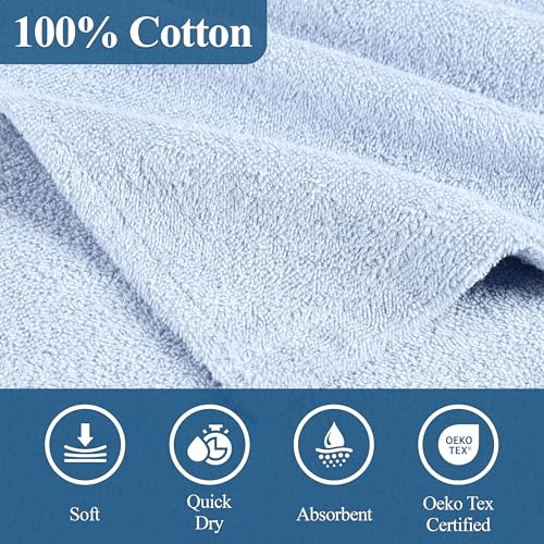 Image of Superior Kids Cotton Terry Poncho, Soft, Absorbent Bath Towel with Hood, Bathroom Accessories, Long, Plush Bathrobes for Bath, Shower, Spa, Resort, Hotel, Beach, Pool, Boy, Girl, Large Size, Blue