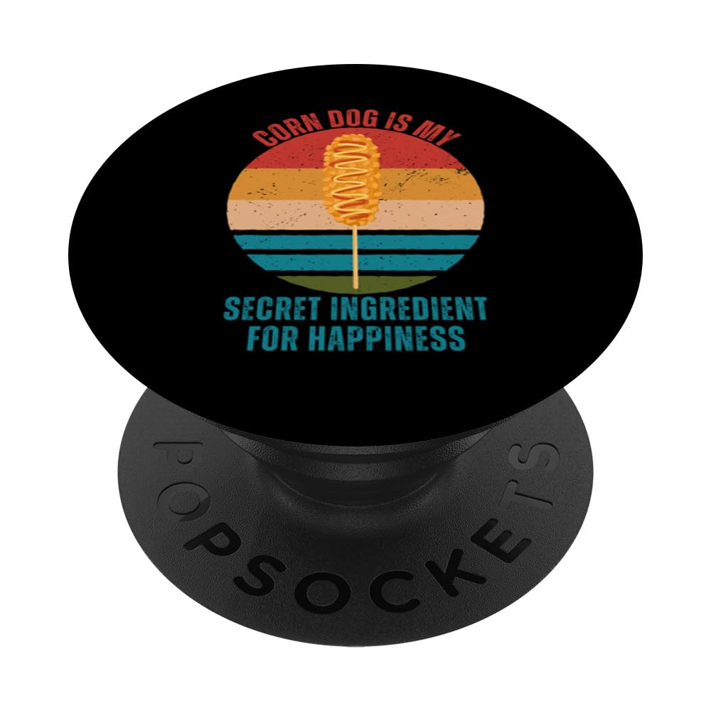 Vintage Corn Dog Is My Secret Ingredient For Happiness PopSockets Swappable PopGrip, Black