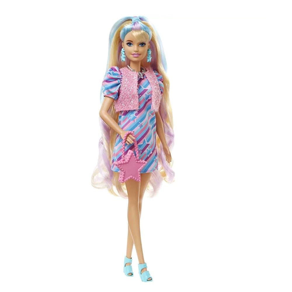Barbie Boneca Totally Hair Vestido Estrelas Amarelas, HCM88, Multicor