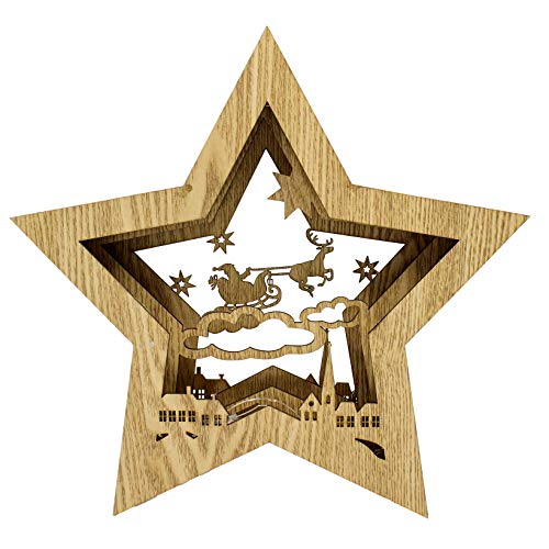 Preisvergleich Produktbild Weihnachtsstern aus Holz mit 30 LED-Lichtern, Weihnachtsdekoration, batteriebetrieben, 28 cm