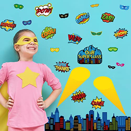 Image of Super Theme Hero Classroom Bulletin Board Decorations Super Theme Hero Cityscape Sayings School Boards Cutouts Heroes Cutouts Classroom Holiday Bulletin Board Decor