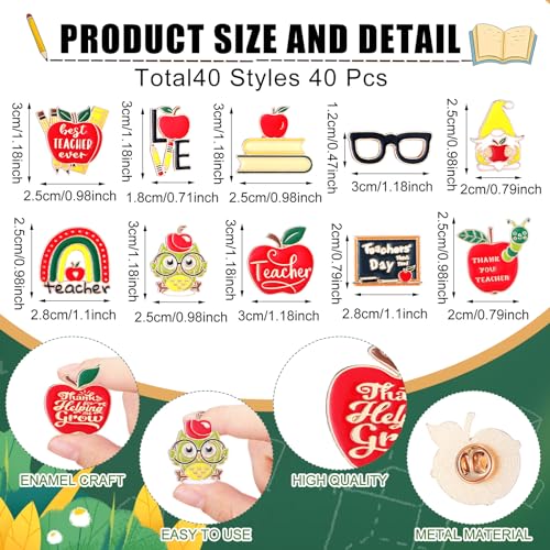 Image of Giegxin 40 Pcs Teacher Lapel Pins Bulk Back to School Pencil Book Apple Blackboard Enamel Pins for Clothes Bags Accessories