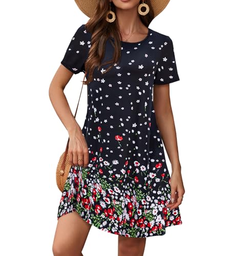 Sherosa Womens Dresses Casual Summer Sundresses Tshirt Dresses Knee Length (L, Short Sleeve Black)