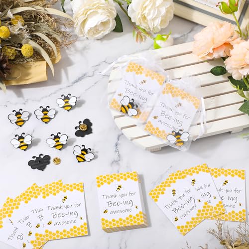 Misdary Employee Appreciation Team Gift for Coworker Bee Lapel Pin Bee Badge Organza Bag Cards Thank You Gifts 5