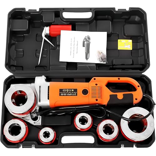 FgdVrelnor Roscadora Eléctrica 2300W, Roscadora De Tubos Portátil De Mano con 6 Terrajas (1/2–2 Pulgadas), Motor De Cobre De Alta Potencia con Maletín,para Tuberías Galvanizadas y De Hierro