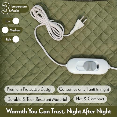 Image of Tapish Electric Blanket Ultrasonic Fabric - Single Bed Warmer - Shock Proof (5 Years Warranty on Remote, Ultrasonic Velvet Fabric, Green, 30x60 inches, Reversible)