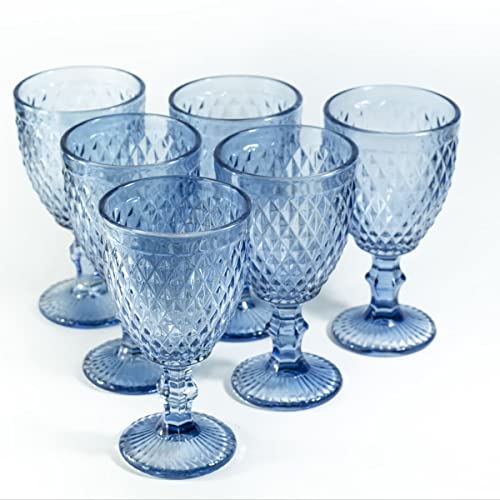 Conjunto 6 Taças Água Bico De Abacaxi Azul - 300 Ml