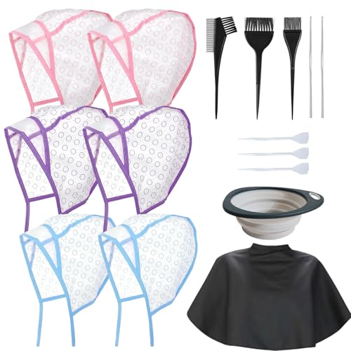 Gorro mechas, 6 piezas gorro para mechas, con cepillo y peine, cuenco teñir el cabello, capa antisuciedad,de coloración ajustable con gancho de plástico para mujeres y niñas