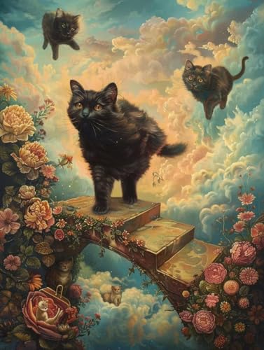 Pintura por números kit manualidades adultos DIY de nube gato con pigmento acrílico 90x120cm