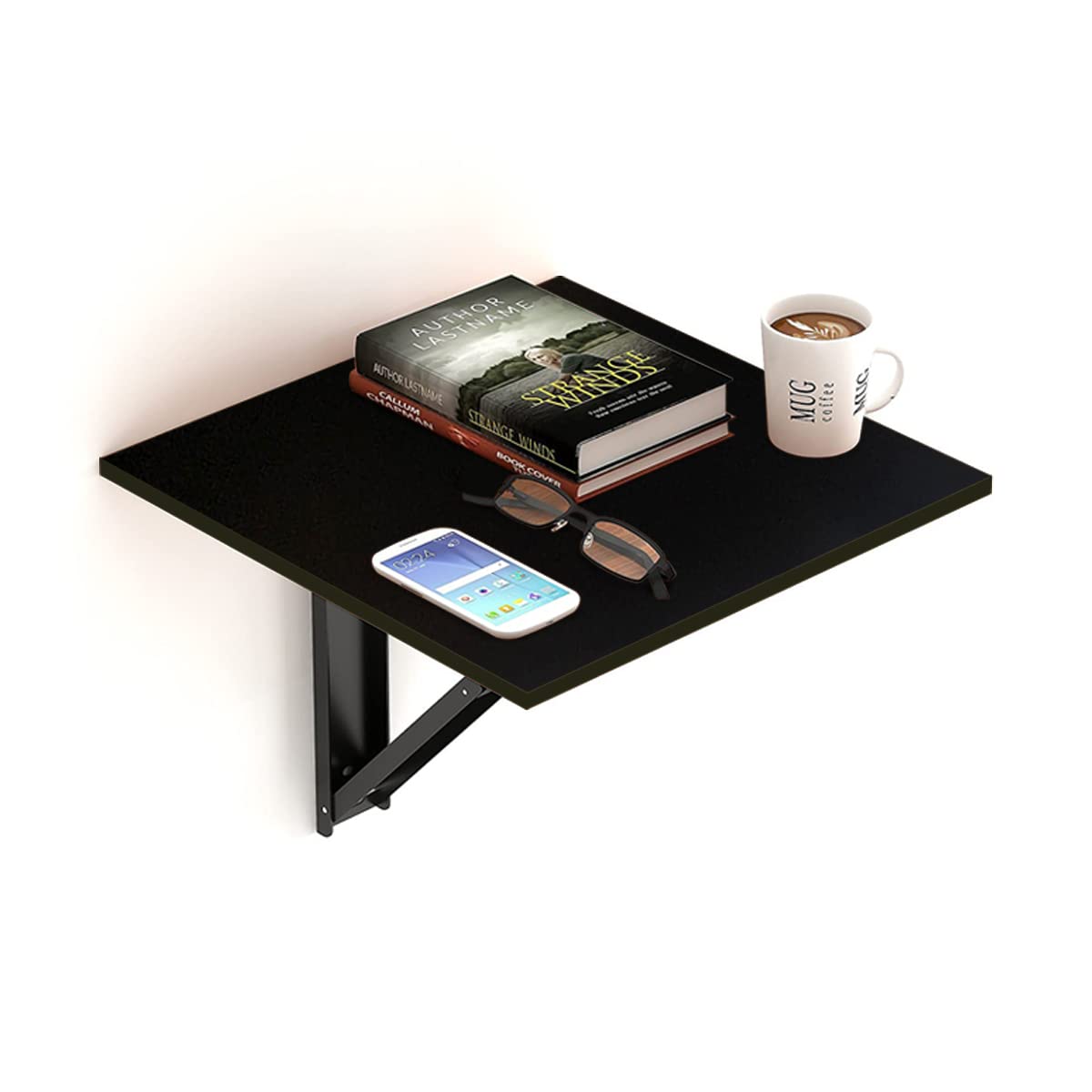 Kawachi Engineered Wood Wall Mount Bed Side Table, Folding Bedside Table, Mini Laptop Table for Home Living Room Study Room Brown-image-33