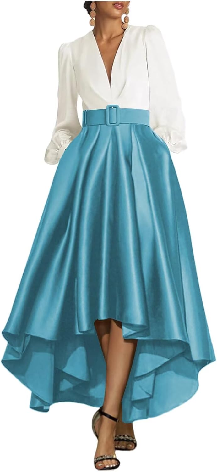High Low Prom Dresses Women Long Sleeve Elegant Evening Gown