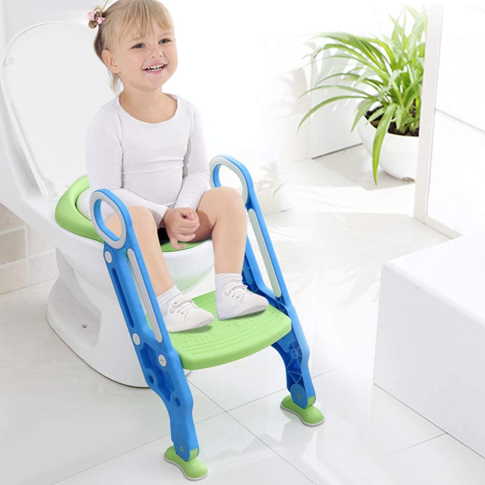 Adaptador WC Niños con Escalera, Asiento de inodoro para niños con orinal con escalera(Blau)