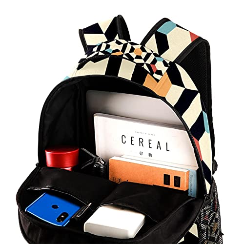 Excellent sac à dos d'école durable et mignon avec motif géométrique multicolore
