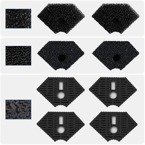 Image of AquaMiracle Turtle Aquarium Filter Replacement Sponge, Turtle Tank Filter Replacement Parts, Including 2 x Coarse Sponge, 2 x Fine Sponge & 4 x Activated Carbon, for 10-40 Gallon
