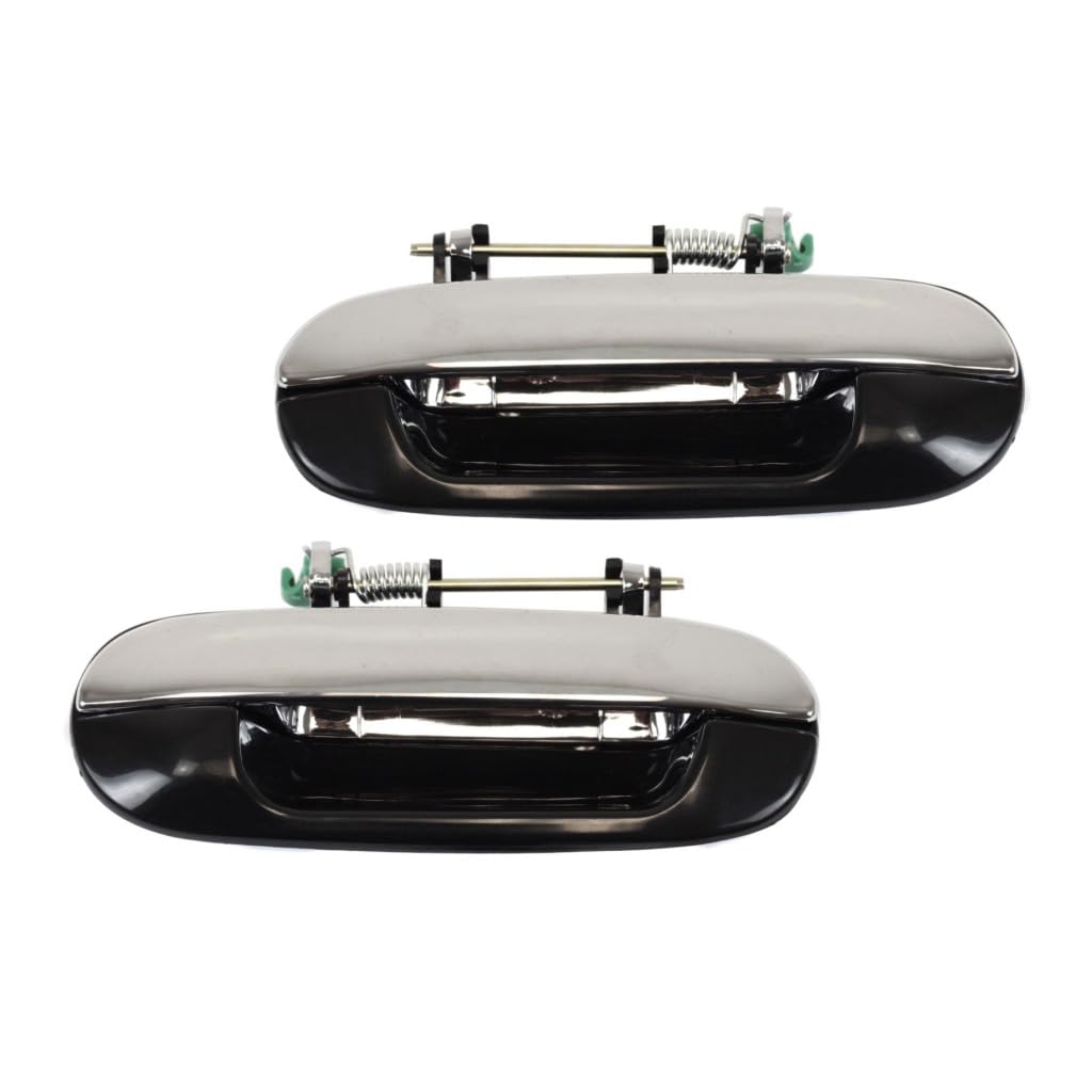 For Buick Rainier 2004 2005 2006 2007 Exterior Door Handle Driver and Passenger Side | Pair | Rear | Smooth Black Bezel | With Chrome Lever | 2-Row