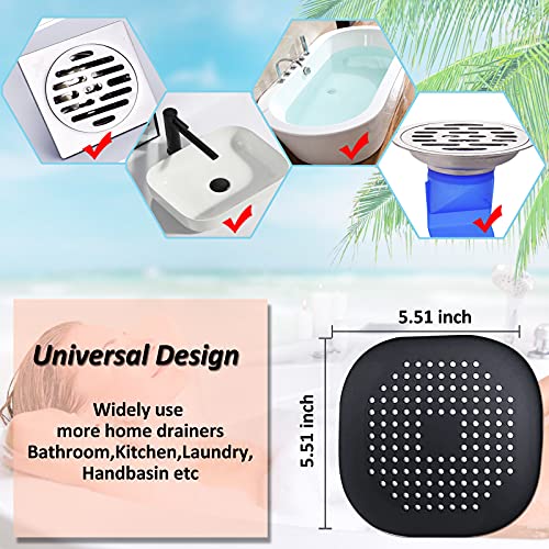 Hair Drain Catcher,Square Drain Cover for Shower Silicone Hair Stopper with Suction Cup,Easy to Install Suit for Bathroom,Bathtub,Kitchen 2 Pack (Black) - Image 5