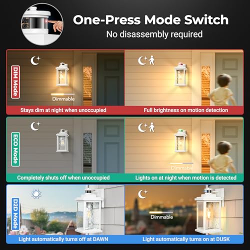 Image of VIANIS Large Adjustable Sensitivity Motion Sensor Exterior Porch Lights | Durable Anti-Rust Aluminum, Dimmable, White Dusk to Dawn Outdoor Lighting, Waterproof Front Porch Light for Garage Front Door