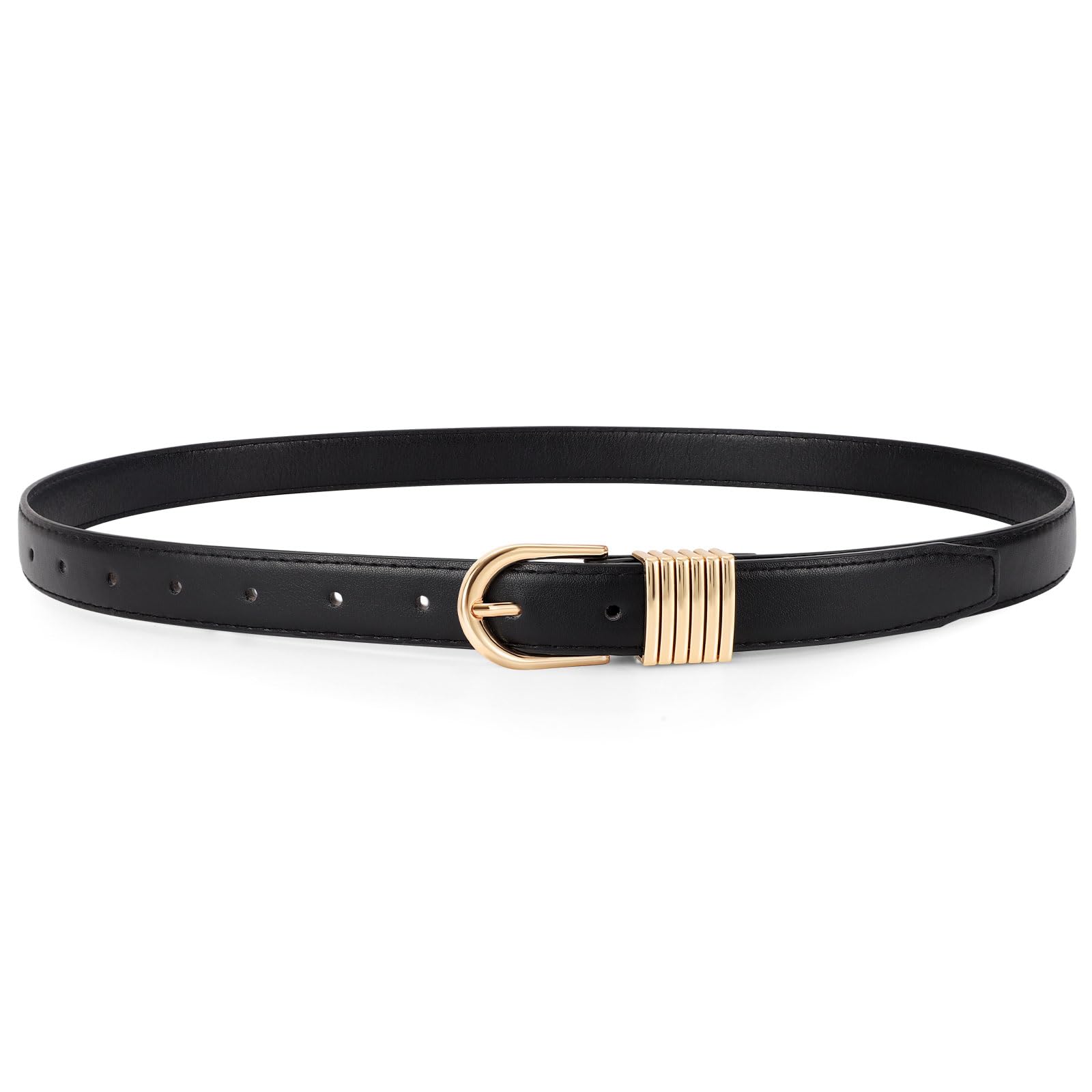 JASGOOD Women Skinny Leather Belt for Jeans Pants Fashion Ladies Thin Belt for Dress with Gold Single Prong