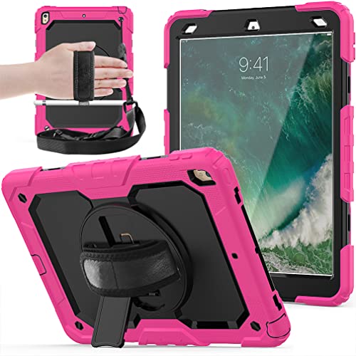 Case for iPad pro 10.5 2017/iPad air 3 10.5 2019 with 360 degree rotatable Folding stand,Trendy Shockproof case with Wrist Strap and Shoulder Strap - Image 3