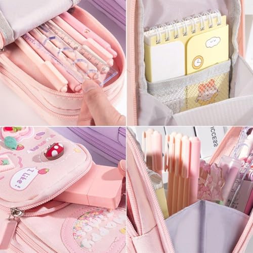Image of M2K HUB Pencil Pouch for Kids, Compass School Pouch Premium Stylish Pen Holder Stationery Box Bag (Multicolor) (Happy Pink)