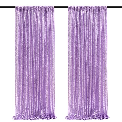 Image of Lavender Sequin Backdrop Curtains,2 Panels 2FTx8FT Lavender Curtain Backdrop Glitter Party Decorations Background Drapes for Wedding Birthday Anniversary Graduation Photo Booth Decor