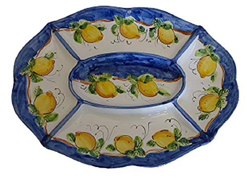 ANTIPASTIERA CON LIMONI IN CERAMICA DI VIETRI DIPINTA A MANO; LUNGHEZZA CM. 35, LARGHEZZA CM. 26 VASSOIO PIATTO APERITIVO ARREDO TAVOLA CUCINA MADE IN ITALY