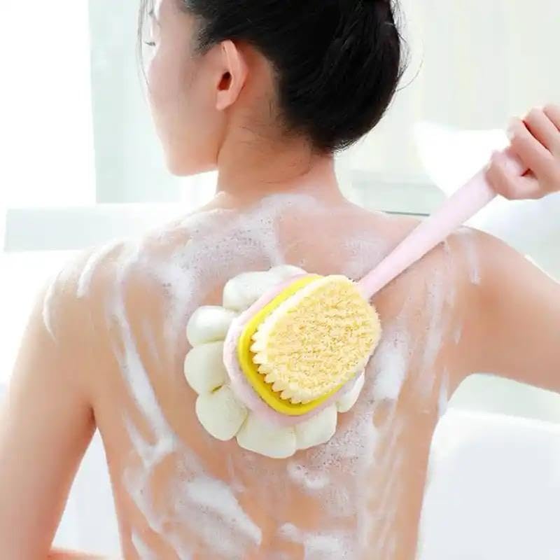 BLUEWORD Shower Body Brush, with Bristles and Loofah,Back Scrubber Bath Mesh Sponge with Curved Long Handle for Skin Exfoliating Bath, Massage Bristles Suitable for Wet or Dry, Men and Women (Mix)