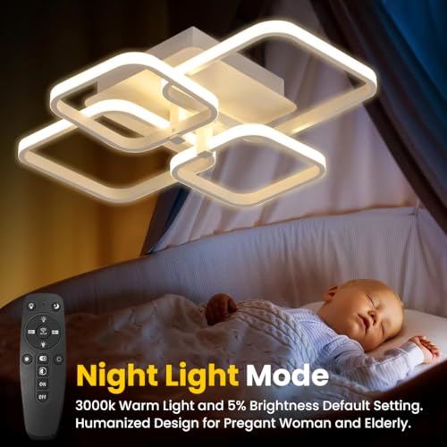 Image of ELEPHANTBOAT Chandelier Lights for Ceiling, LED Ceiling Lights for Living Room with Remote Control, White Acrylic Modern 3-Color Ceiling Fancy Light Flush Mount, 58x45x12cm