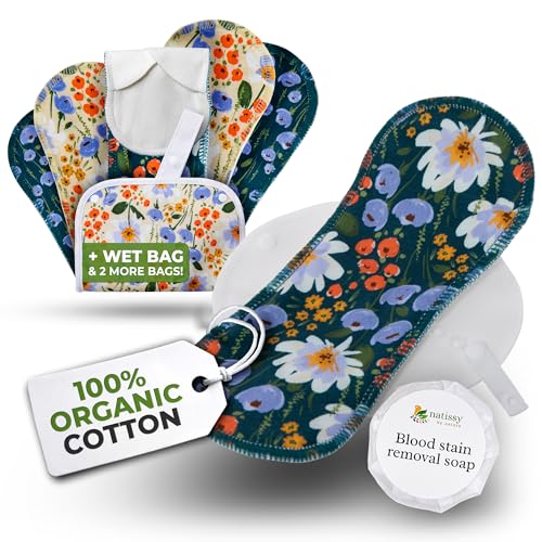 Image of Organic Cotton Reusable Menstrual Pads for Light Flow (6 Pack S+M) - Leak Proof & Odor Free Cloth Pads for Women & Teens - High Temp Washable, Breathable, Soft & Skin-Safe for All Day Period Comfort