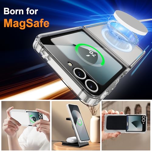 Image of ORETECH Magnetic for Samsung Galaxy Z Flip 7 FE Case Galaxy Z Flip 6, with [2 x Screen Protector] Translucent Back Non-Slip Shockproof Bumper Case for Galaxy Z Flip 7FE / 6 - Clear | 2 Pack Screen Protector, Transparent Back Non-Slip Hard PC Shockproof Cover