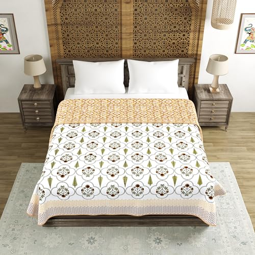 Image of BLOCKS OF INDIA 100% Cotton Dohar King Size Reversible Hand Block Printed Malmal Summer Dohar /Blanket (Color 57)