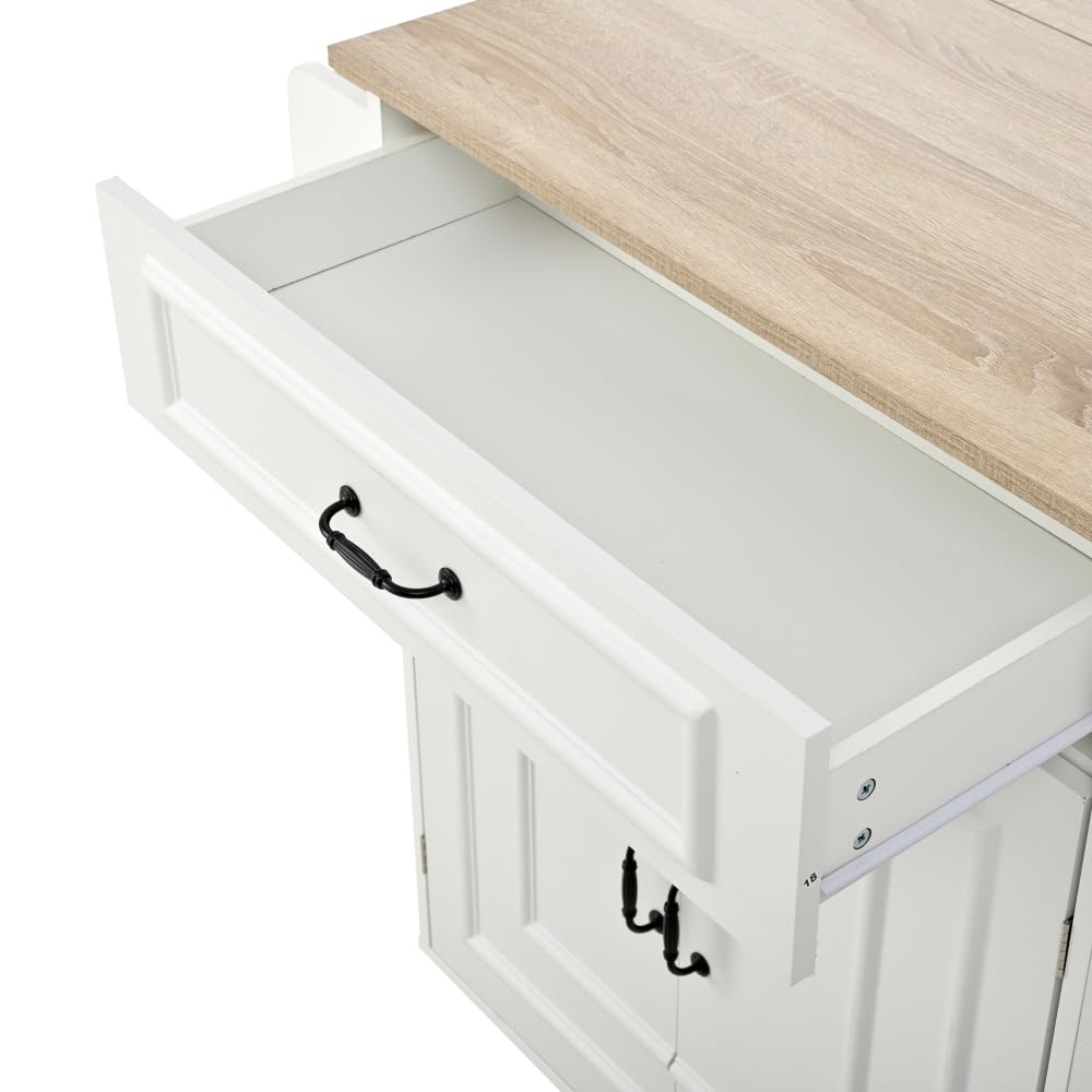 Sapgaks Îlot de Cuisine, desserte de Cuisine avec Prise électrique, placards, desserte avec Plan de Travail, Buffet, Chariot de Service, Armoire de Buffet, Blanc
