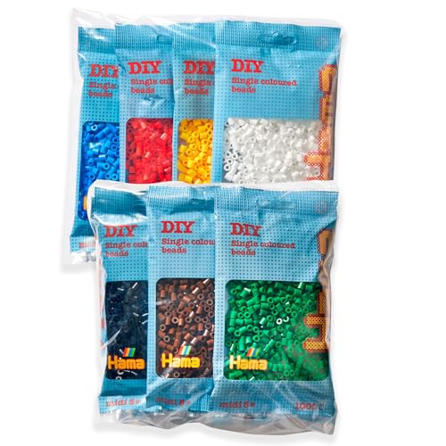 Set di circa 7.000 perline Hama da stirare nei colori bianco, giallo, rosso, azzurro, verde, marrone e nero