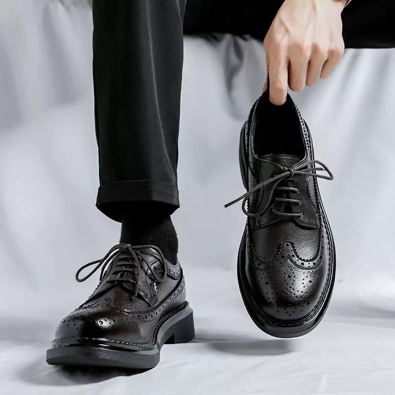 Men's Elegant Patent Leather Business Suit Tuxedo Shoes Fashion Slip-On Round Anti-Slip Mid Chunky Heels Formal Dress Shoes Wingtip Lace Up Retro Casual Oxford Shoes4