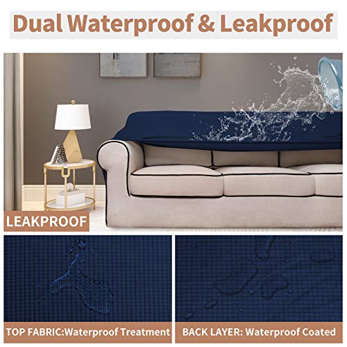 Image of Easy-Going 100% Waterproof Couch Cover, 3 Cushion Couch Slipcover for Sofa | Leakproof Sofa Cover, Stretch Jacquard Furniture Protector Against Stain Spill from Kids, Pets, Dog (Sofa, Navy)