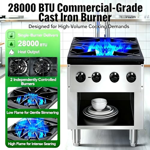 Image of Commercial Gas Stove with Cabinet, 2 Burners Propane and Natural Gas Stove, Stainless Steel Hot Plate, Commercial Cooking Equipment for Restaurant Kitchen, 56,000 BTU