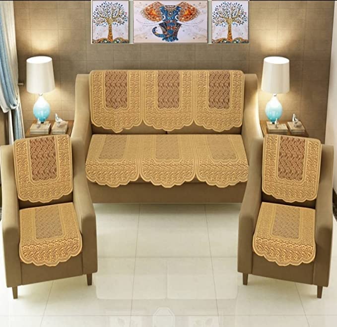 Onterio Royal Look 5 Seater Blue Net Sofa Covers (Yellow01, 9) Amazon