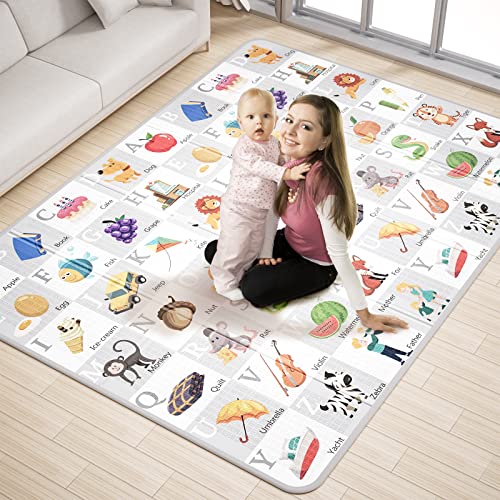 Image of Pufeng Baby Floor Mat,Baby Play Mat 79"x59",Reversible Foldable Baby Playmat,Waterproof Anti-Slip Foam Playmat Non-Toxic Portable Baby Crawling Mat for Infants, Toddler, Kids, Indoor Outdoor Use