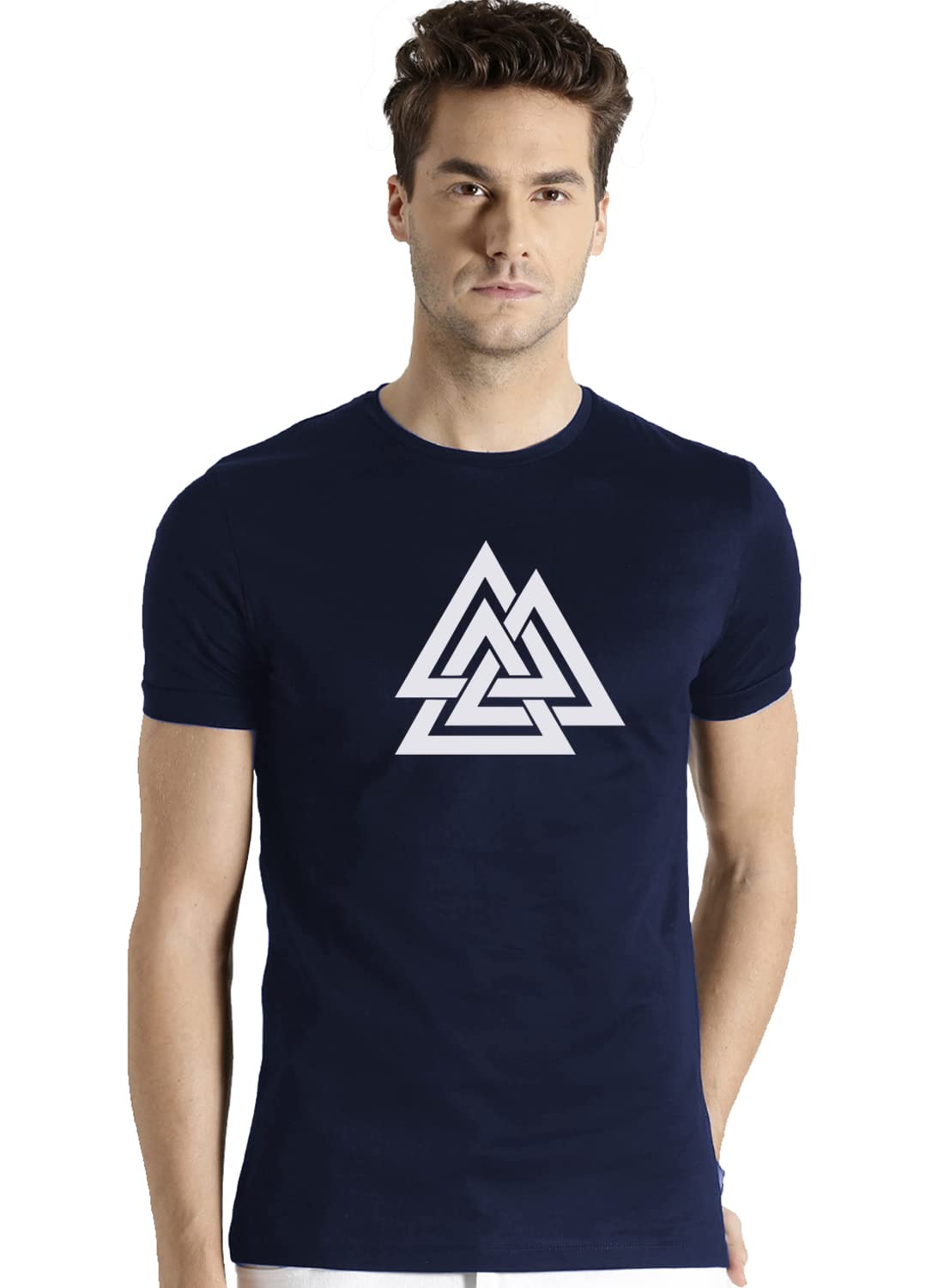 ADRO Lot de 3 t-shirts 100 % coton lycra coupe droite col rond manches mi-longues pour homme