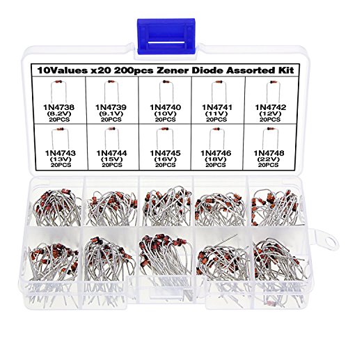 Wimas 10Value 200PCS Zener Diodes 1W Axial Leads Through Hole Power Diode Assortment Box Kit (10Value 200PCS)