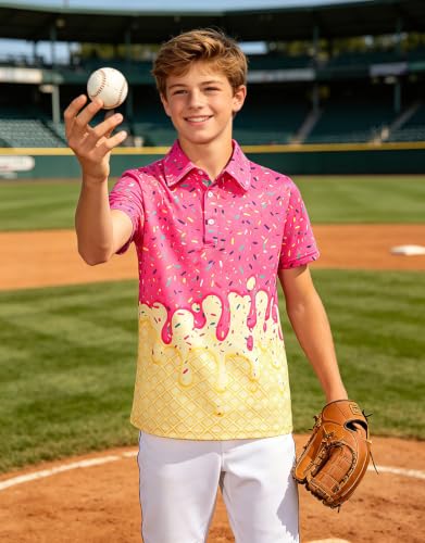 Move Dance Boys Polo Shirt Ice Cream Drip Short Sleeve Golf Pink 13-14 Year - image 3