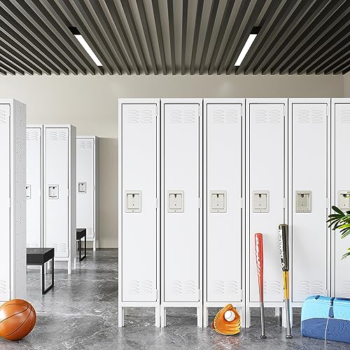 MIIIKO Metal Locker Single Door, White Storage Locker for Employees Staff, 12" Wide Metal Clothes Lockers for School Office and Breakroom