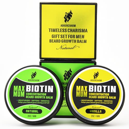 aokur 2 Pack Beard Balm for Men – Vanilla & Unscented – Biotin-Infused Balm for Beard Growth & Styling – Softens, Thickens & Conditions – Gift Set for Father’s Day, Anniversaries & Christmas