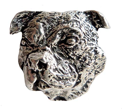 Staffordshire Staffy Bull Terrier Head Dog Pin Badge - Hand Made in Cornwall, England in Solid Pewter