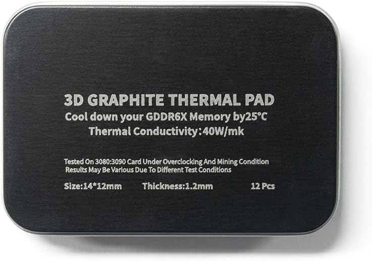 12pcs 40W/m.k 3D Graphite Thermal Pad RTX 3090/3080 Memory Thermal Grease Pad Graphics Card IC Cooling GDDR 6X VRAM Graphene Cooling (12x14x1.2mm)