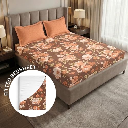 Image of MYTRIDENT Soft Comfort Bedsheet for Double Bed King Size | 72 Inches x 78 Inches + 12 Inches | 180 TC, 100% Cotton, Elastic fittedsheet with 2 Pillow Covers | Soft and Breathable - Charlotte
